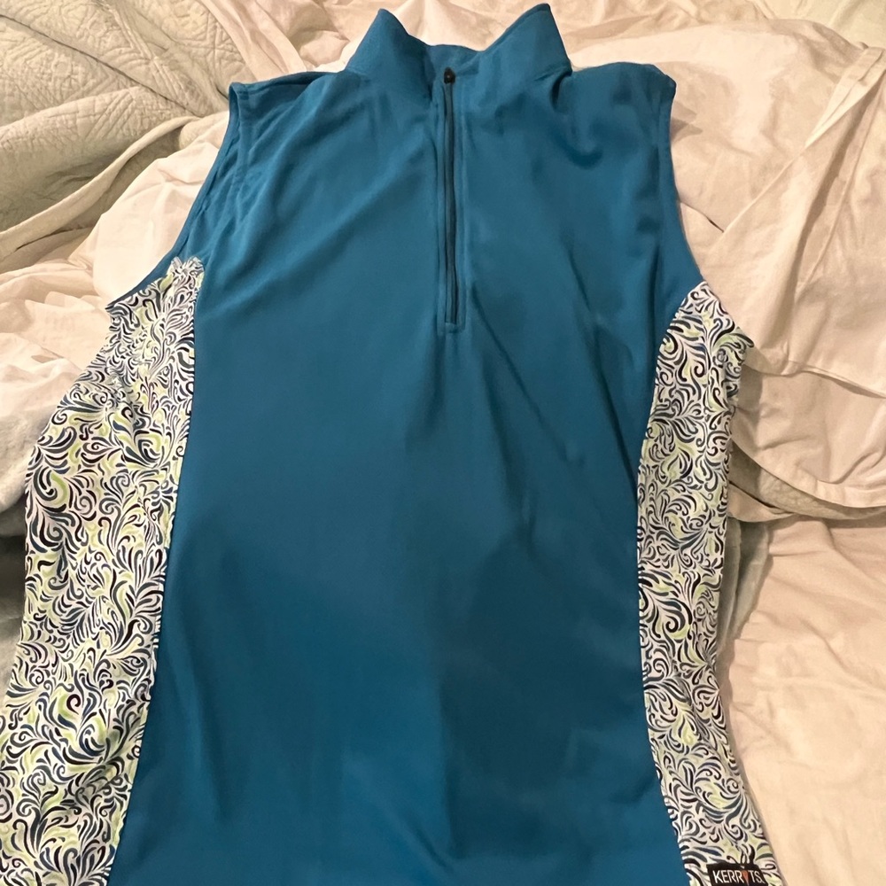 GUC Kerrit’s Blue Sleeveless Zip-Up Top with Patterned Sides XL